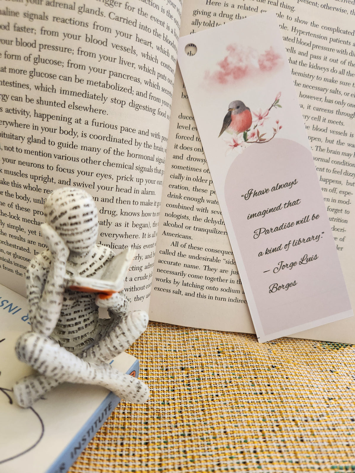 Pink Blossom Bookmark – Jorge Luis Borges Quote