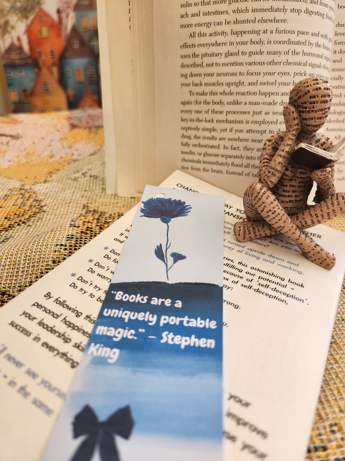 Blue Watercolor Flower Bookmark – Stephen King Quote