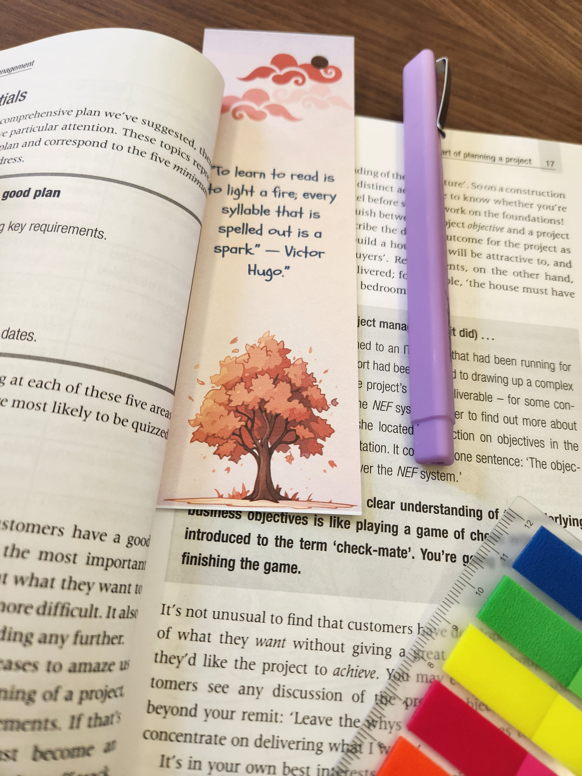 Autumn Sunset Bookmark – Victor Hugo Reading Quote