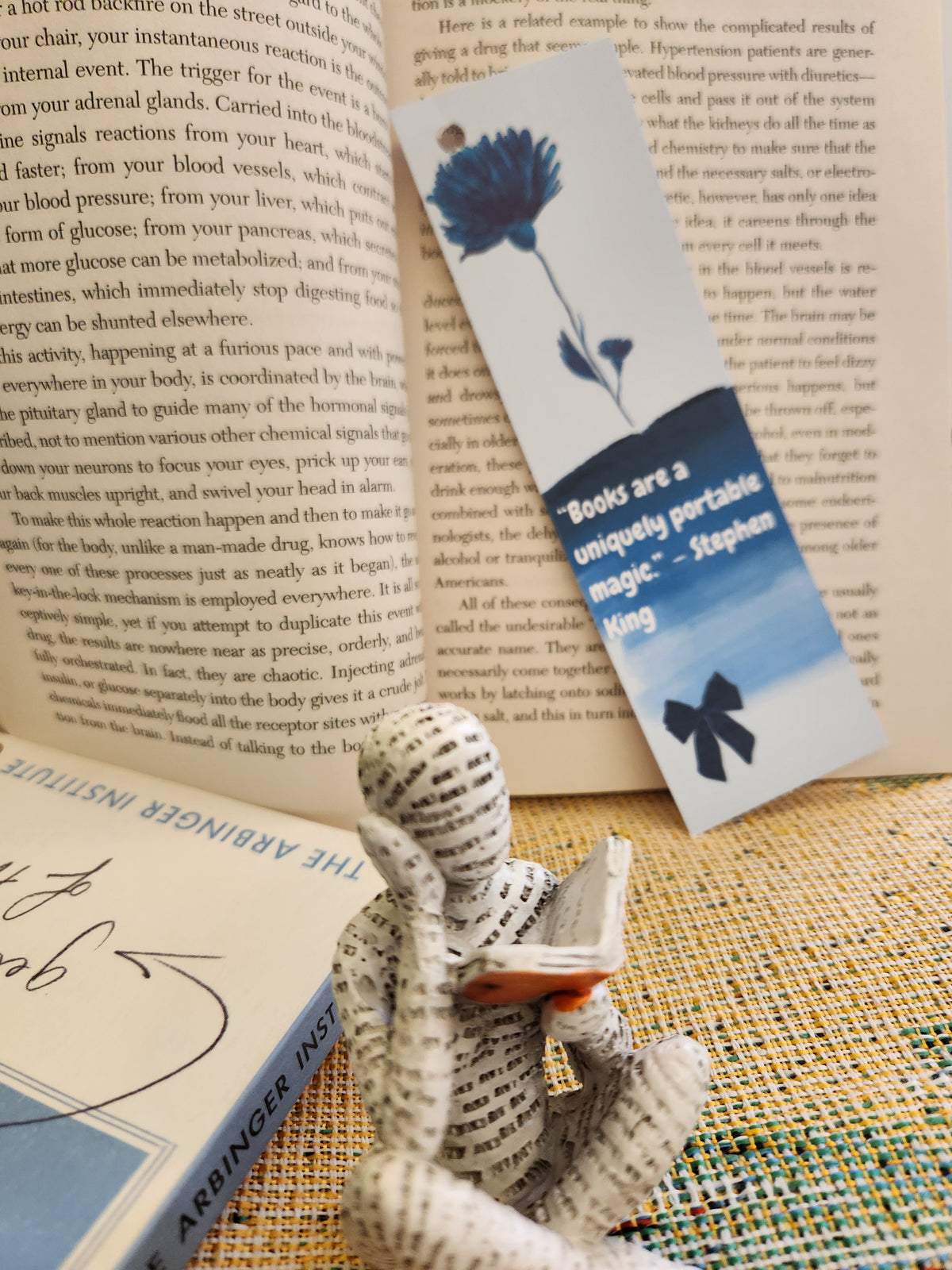 Blue Watercolor Flower Bookmark – Stephen King Quote
