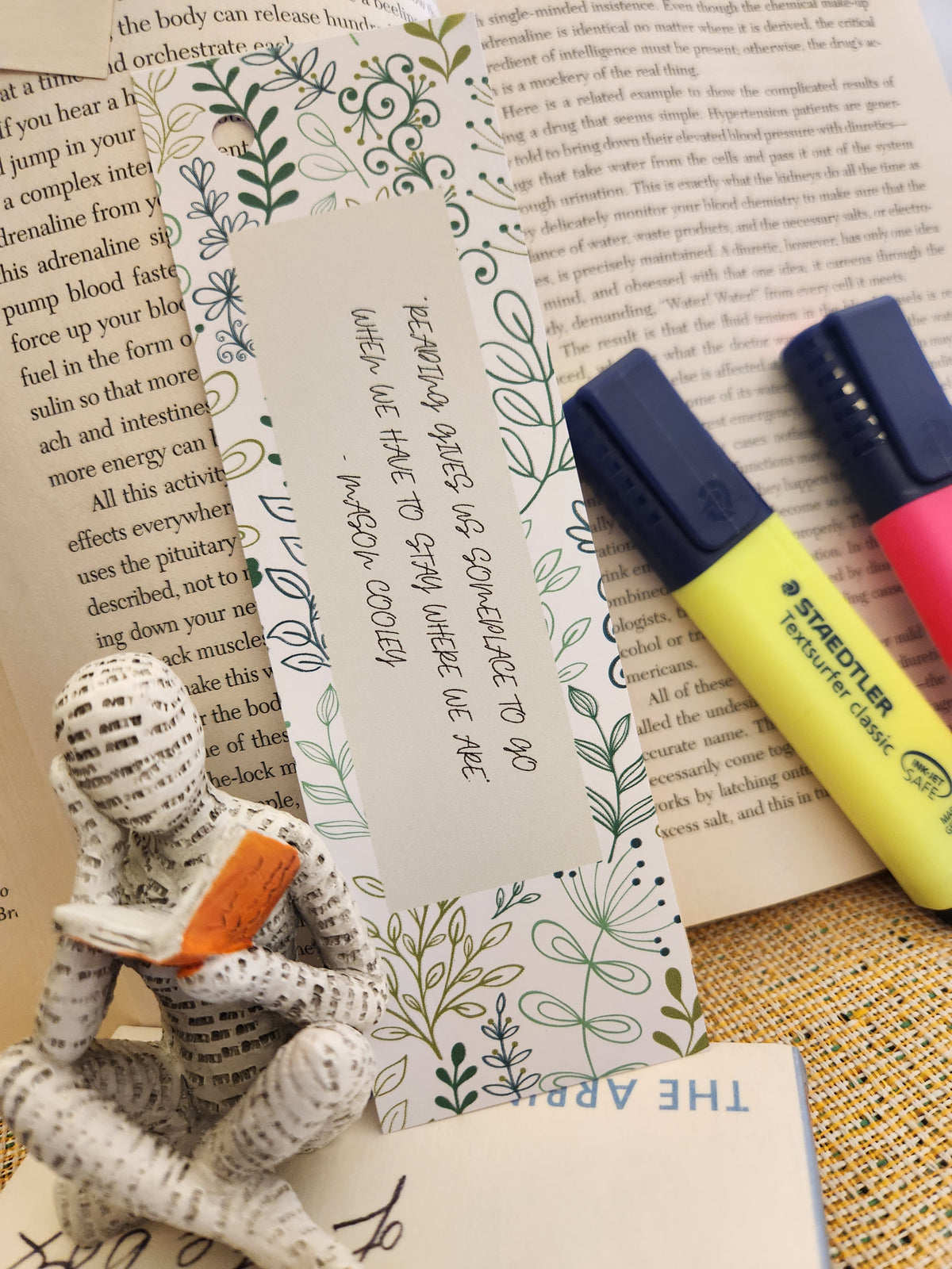 Botanical Green Bookmark – Mindful Boundaries Quote