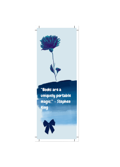 Blue Watercolor Flower Bookmark – Stephen King Quote